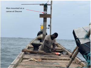 Alon mounted on a canoe at Dixcove in Ghana's western region